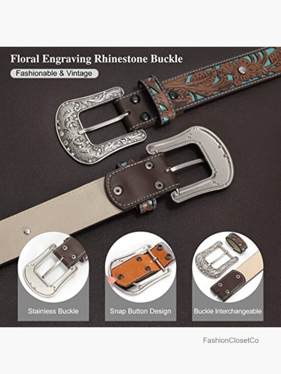 Genuine Leather Belt Vintage Western Engraved Tooled Cowboy Cowgirl Country